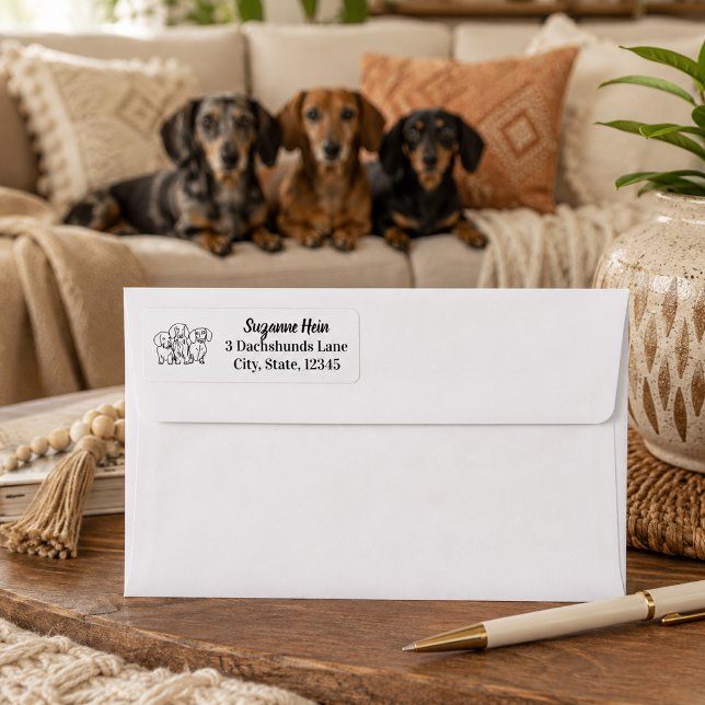 3 Dachshunds Doodle Return Address Label (Creator Uploaded)