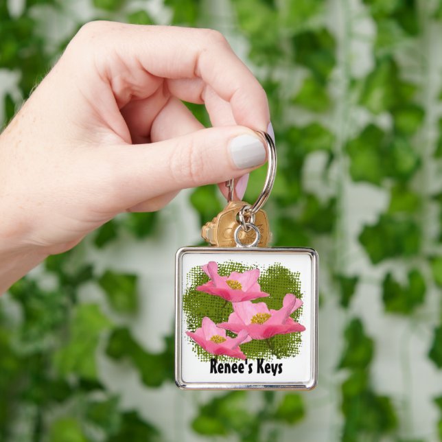 3 Delicate Pink Poppy Flowers Close-up Custom Key Ring (Hand)