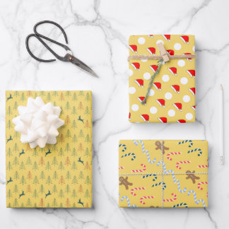 3 design of Christmas wrapping paper -yellow s1