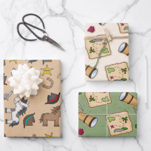 3 designs - 1 Cowboys and 2 Pirates Wrapping Paper Sheet