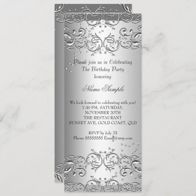 3 Diamond Silver Birthday Party Invitation (Front/Back)