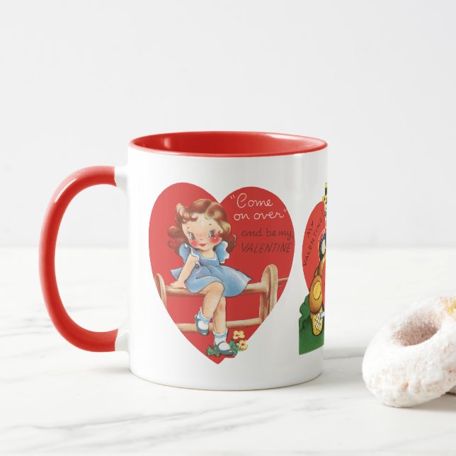 3 Different Cute Vintage Valentine's Day Hearts Mug (With Donut)