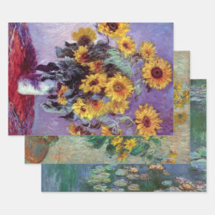 3 Different Flowers Paintings by Claude Monet Wrapping Paper Sheet