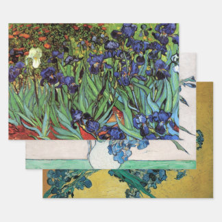 3 different Irises Flowers by Vincent van Gogh Wrapping Paper Sheet