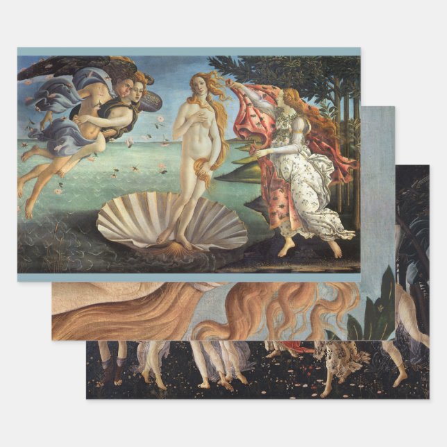 3 different Renaissance Art by Sandro Botticelli Wrapping Paper Sheet (Set)
