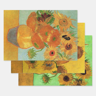 3 different Sunflowers Flowers by Vincent van Gogh Wrapping Paper Sheet
