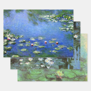 3 different Waterlilies Flowers by Claude Monet Wrapping Paper Sheet