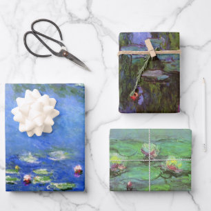 3 different Waterlilies Flowers by Claude Monet Wrapping Paper Sheet