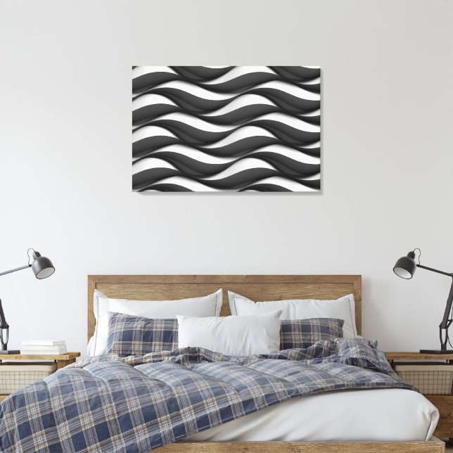 3 Dimensional Wavy Black and White Pattern Canvas Print (Insitu(Bedroom))