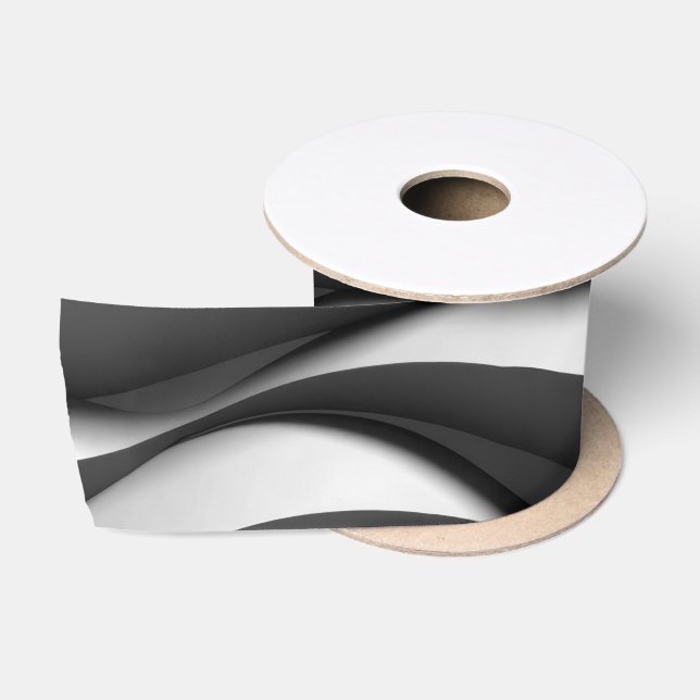 3 Dimensional Wavy Black and White Pattern Satin Ribbon (Spool)