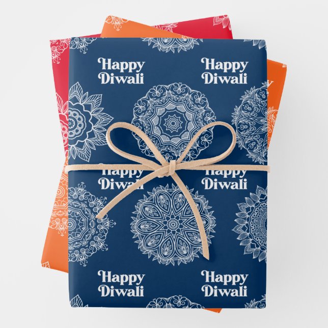 3 Diwali Rangoli Designs Wrapping Paper Sheets (In situ)