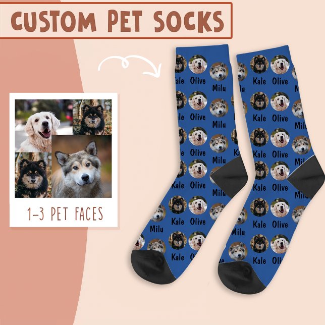 3 Dogs 3 Names Personalised Dog Photo on Blue Socks (Creator Uploaded)