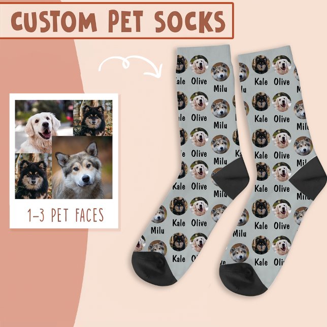 3 Dogs 3 Names Personalised Dog Photo on Grey Socks (Creator Uploaded)