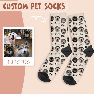 3 Dogs 3 Names Personalised Dog Photo on Ivory Socks