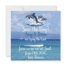 3 Dolphins Ocean Wedding Invite Seas the Day