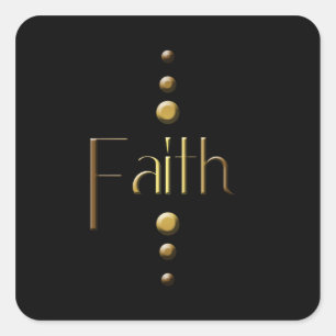 3 Dot Gold Block Faith & Black Background Square Sticker
