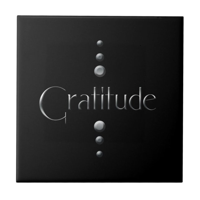 3 Dot Silver Block Gratitude & Black Background Tile (Front)