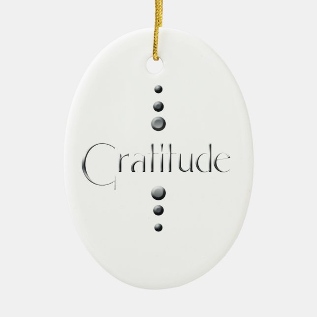 3 Dot Silver Block Gratitude Ceramic Ornament (Front)