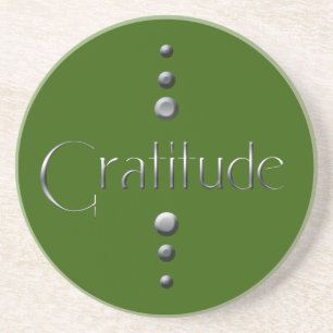 3 Dot Silver Block Gratitude & Green Background Coaster