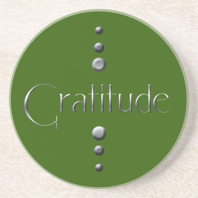 3 Dot Silver Block Gratitude & Green Background Coaster (Front)