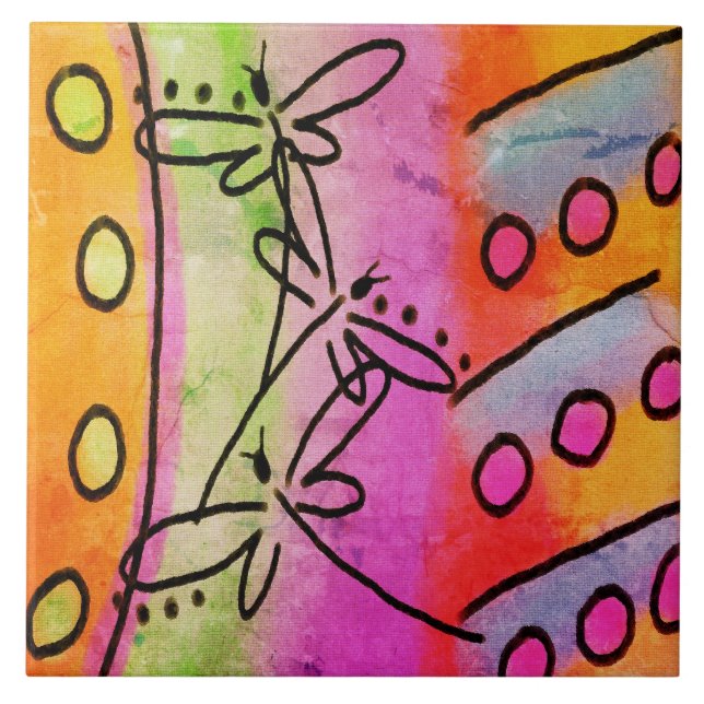 3 Dragonflies Abstract Digital Painting Ceramic Tile (Front)