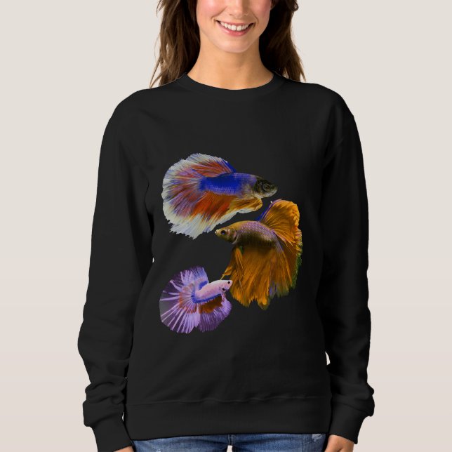 3 Drawn Fighting Fish Rainbow Colourful Sweatshirt (Front)