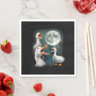 3 Ducks Howl At Moon Funny Weird Cursed Pekin Duck Napkin