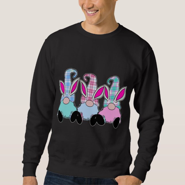 3 Easter Gnomes Pastel Beards Spring Bunny Ears Ra Sweatshirt (Front)