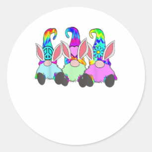 3 Easter Hippie Gnomes Tie Dye Spring Bunny Ears R Classic Round Sticker
