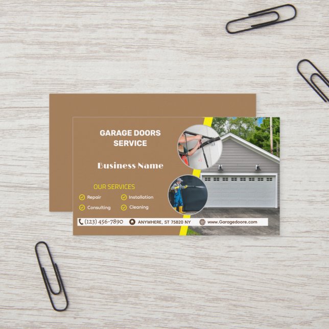 3  Editable Photo Garage Door And Service Business Card (Front/Back In Situ)