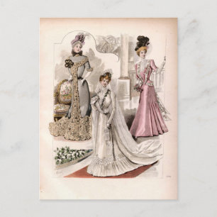 3 Edwardian Ladies Flowing Gowns Vintage Fashion  Postcard