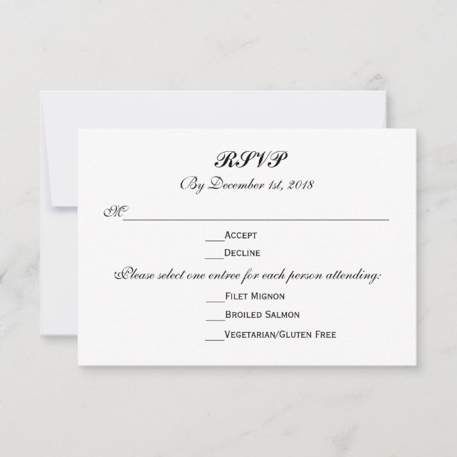 3 Entree Choices RSVP Wedding Response Reply (Front)