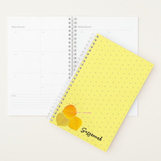 3 Fall Aspens Leaves on White Polka Dot Pattern Planner (Display)