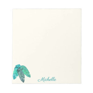 3 Feather Watercolor Simple Off-white Add Name Notepad