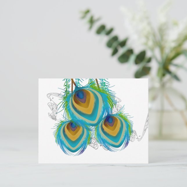 3 Feathers Peacock Birds Wedding Response Card (Standing Front)