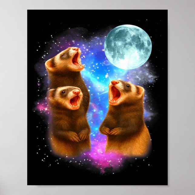 3 Ferret Moon Howling Ferrets Funny For Men, Women Poster (Front)
