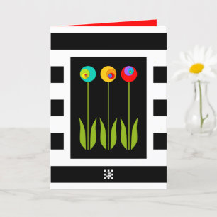 3 Fibonacci Flowers on Bold Stripes HS Grad Card