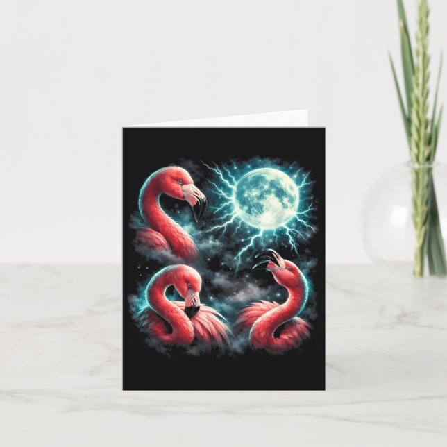3 Flamingo Moon Howling Flamingo Head Funny Card (Front)