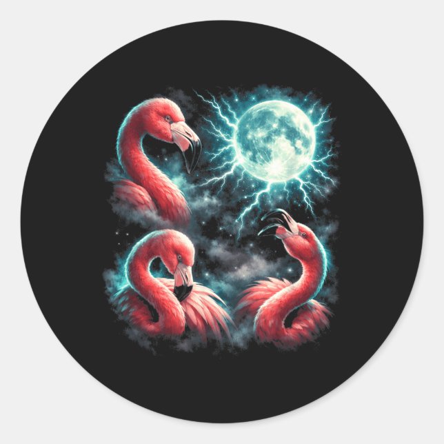 3 Flamingo Moon Howling Flamingo Head Funny Classic Round Sticker (Front)