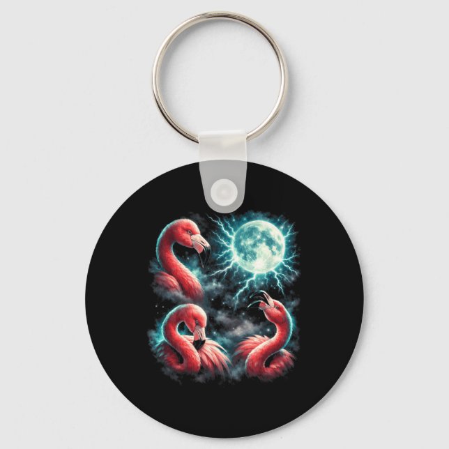 3 Flamingo Moon Howling Flamingo Head Funny Key Ring (Front)