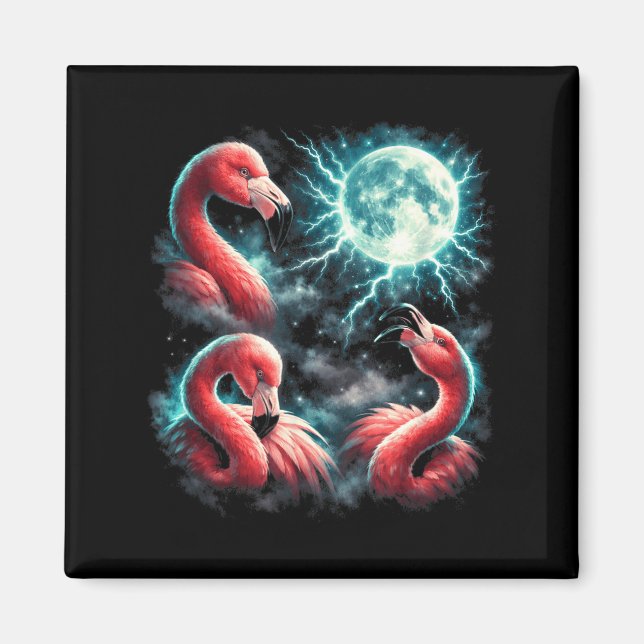 3 Flamingo Moon Howling Flamingo Head Funny Magnet (Front)