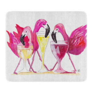 3 Flamingos Glass cutting board