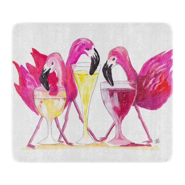 3 Flamingos Glass cutting board (Front)