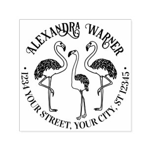 3 Flamingos Standing Name Return Address Self-inking Stamp