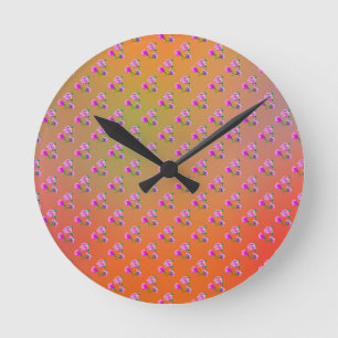 3 Flowers and Butterflies single, Rainbow colour Round Clock