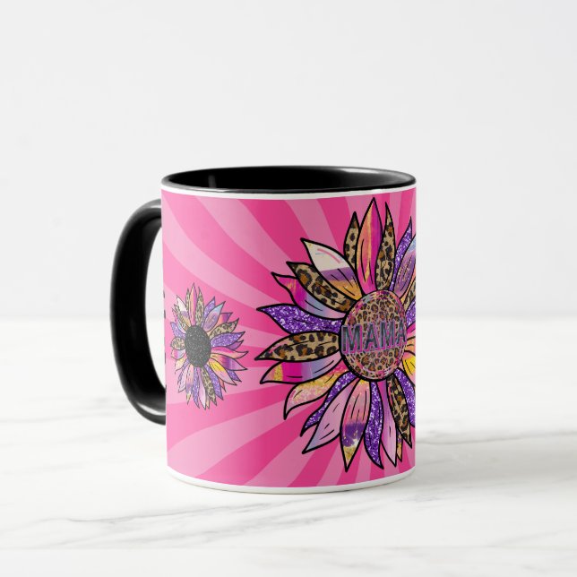 3 Flowers Glitter Customise Mama  Mug (Front Left)
