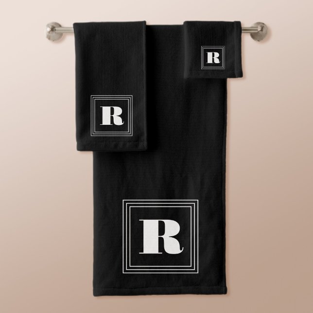 3 Frame Monogram | Black & White Bath Towel Set (Creator Uploaded)