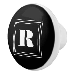 3 Frame Monogram   Black & White Ceramic Knob