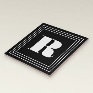 3 Frame Monogram   Black & White Ceramic Tile