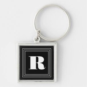 3 Frame Monogram   Black & White Key Ring